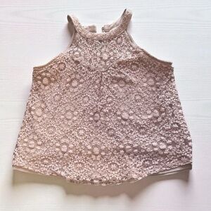 Monteau Pink Cropped Embellished in Lace Tank Top